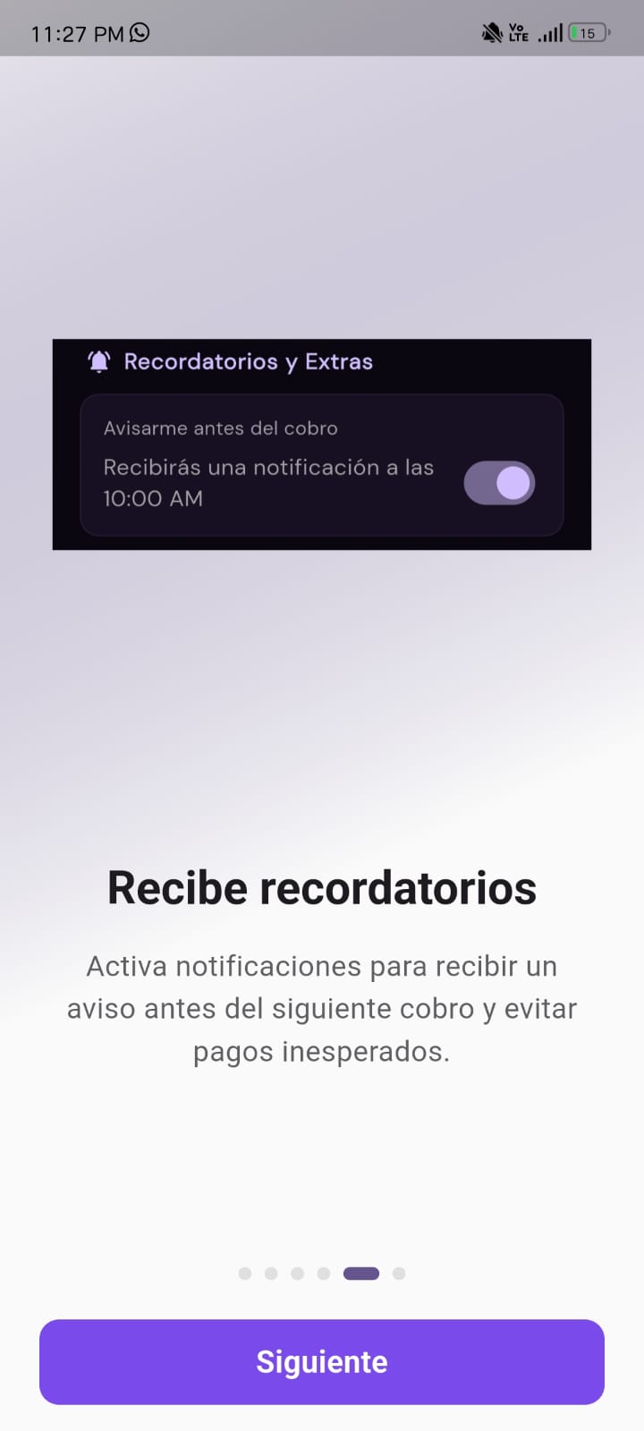 Notificación de recordatorio de cobro en Supo