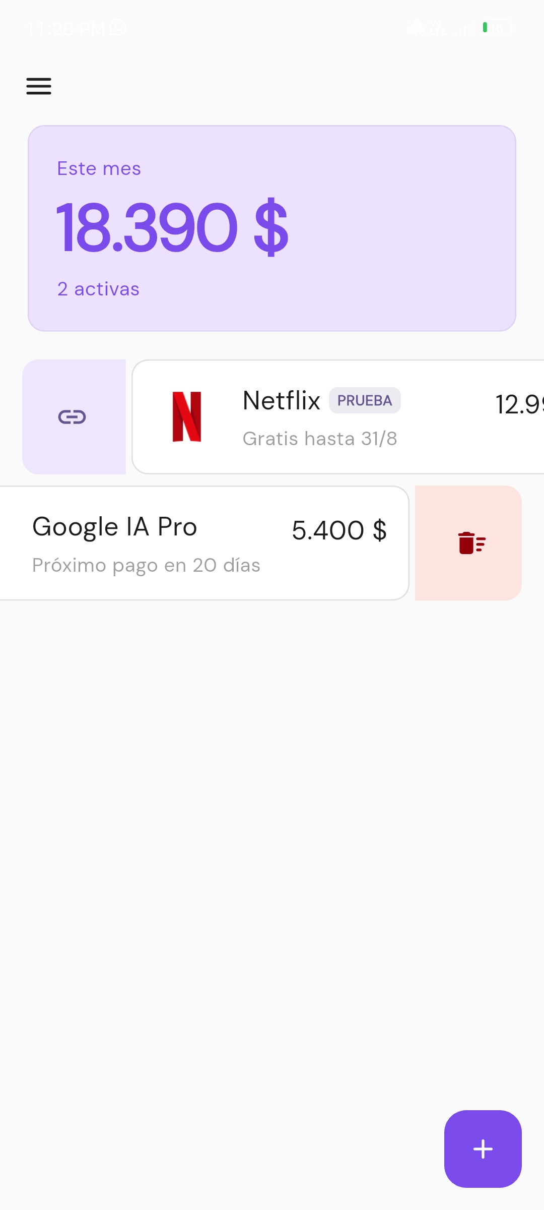 Gestión de suscripciones con swipe en Supo